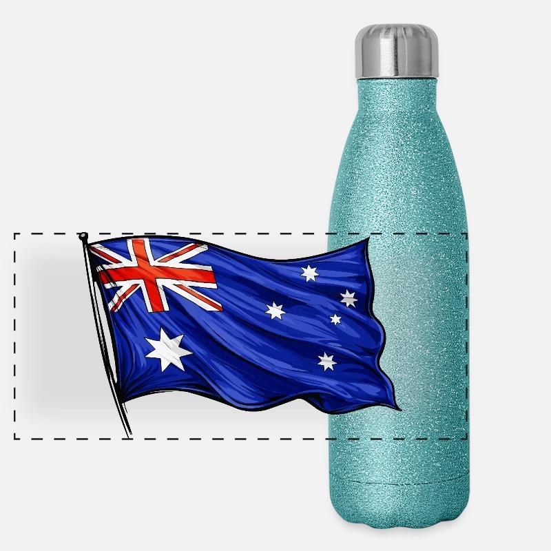 Motif du drapeau australien Gourde isotherme panoramique pailletée 500 ml