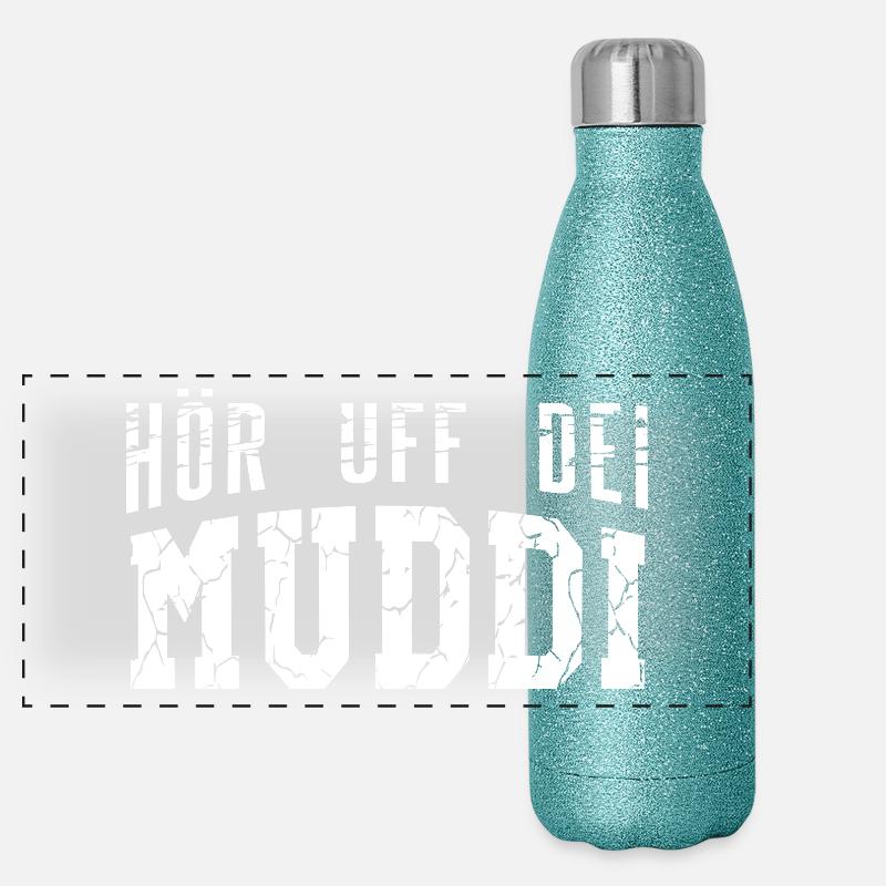 Hör uff dei Muddi - Panorama Glitzer Isolierflasche 500 ml - Blau Glitzer