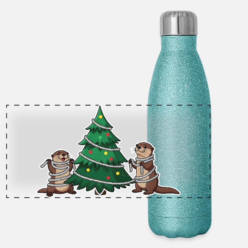 Otter Weihnachten Weihnachtsbaum Panorama Glitzer Isolierflasche 500 ml