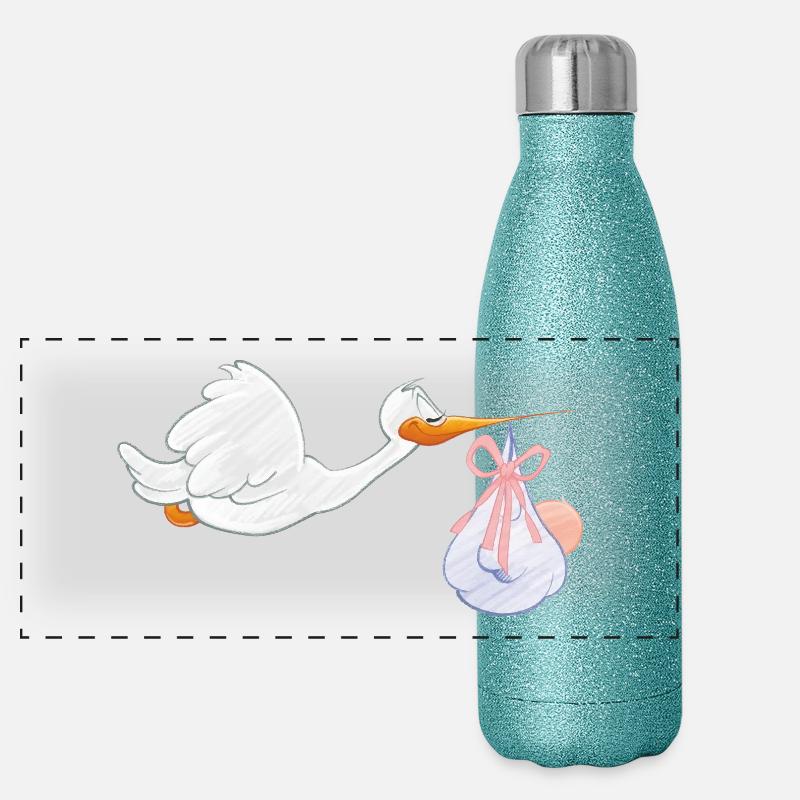 Cigogne avec bébé Gourde isotherme panoramique pailletée 500 ml