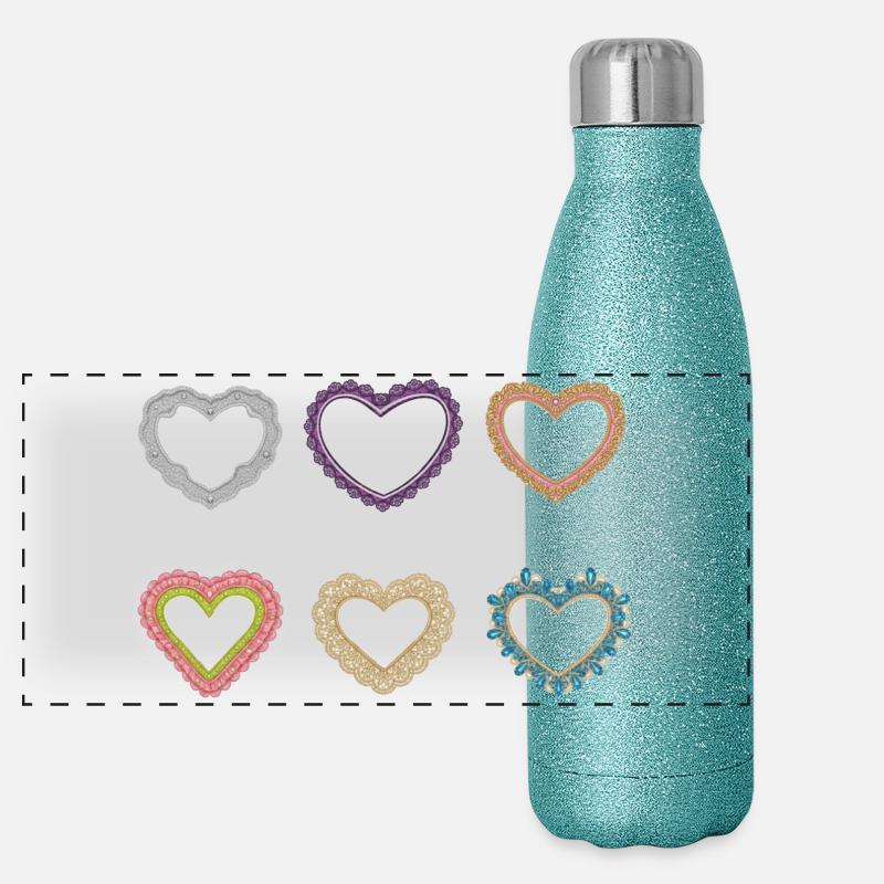 Filigrane Spitzenherzen Panorama Glitzer Isolierflasche 500 ml