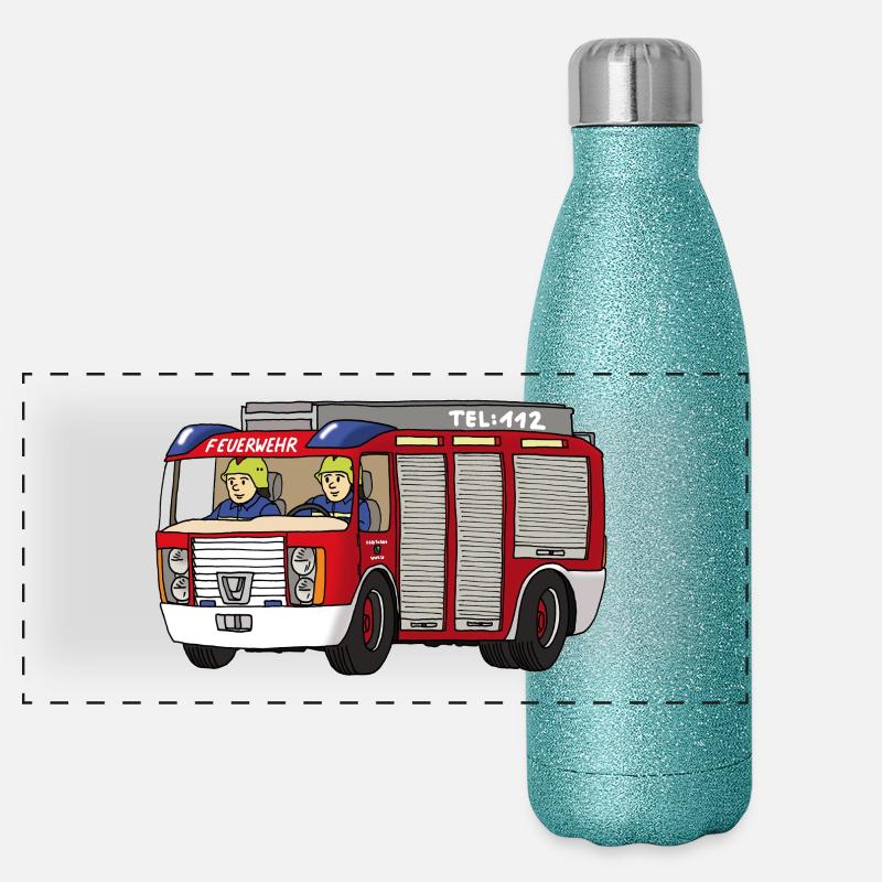 Rüstwagen Feuerwehr Panorama Glitzer Isolierflasche 500 ml