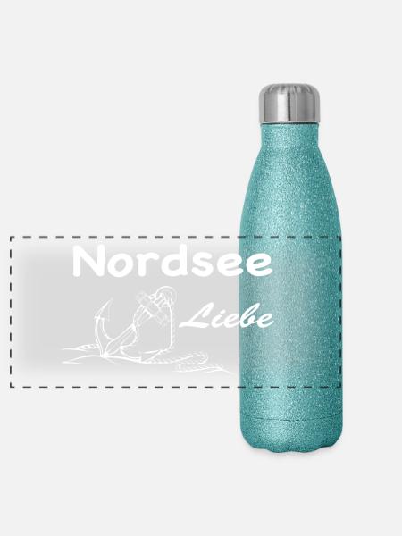 Nordsee Liebe - Panorama Glitzer Isolierflasche 500 ml - Blau Glitzer