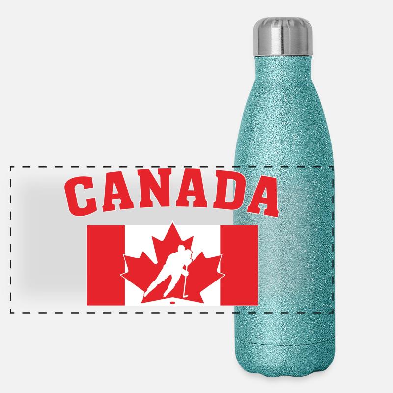 Kanada-Eishockeyflagge Panorama Glitzer Isolierflasche 500 ml