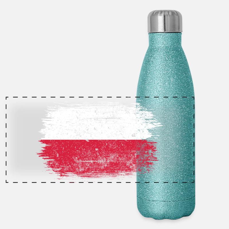 Polish Flag Brush Stroke Panoramic Glitter Thermal Bottle 500 ml