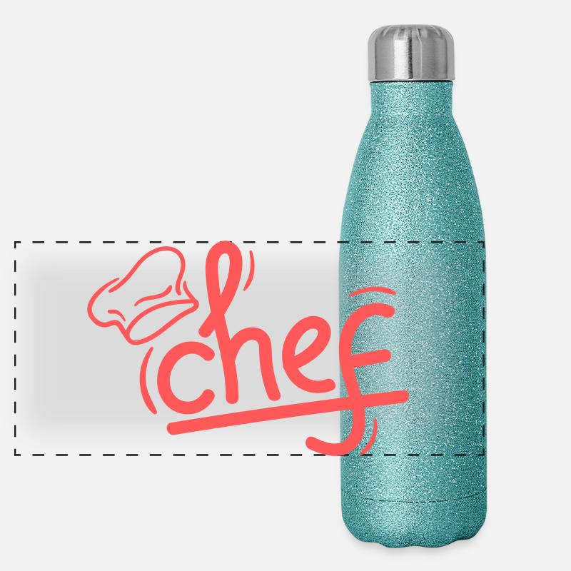 Red Chef Sketch Elegant - Panoramic Glitter Thermal Bottle 500 ml - blue glitter
