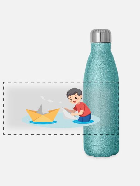 Papierboot spielen - Panorama Glitzer Isolierflasche 500 ml - Blau Glitzer