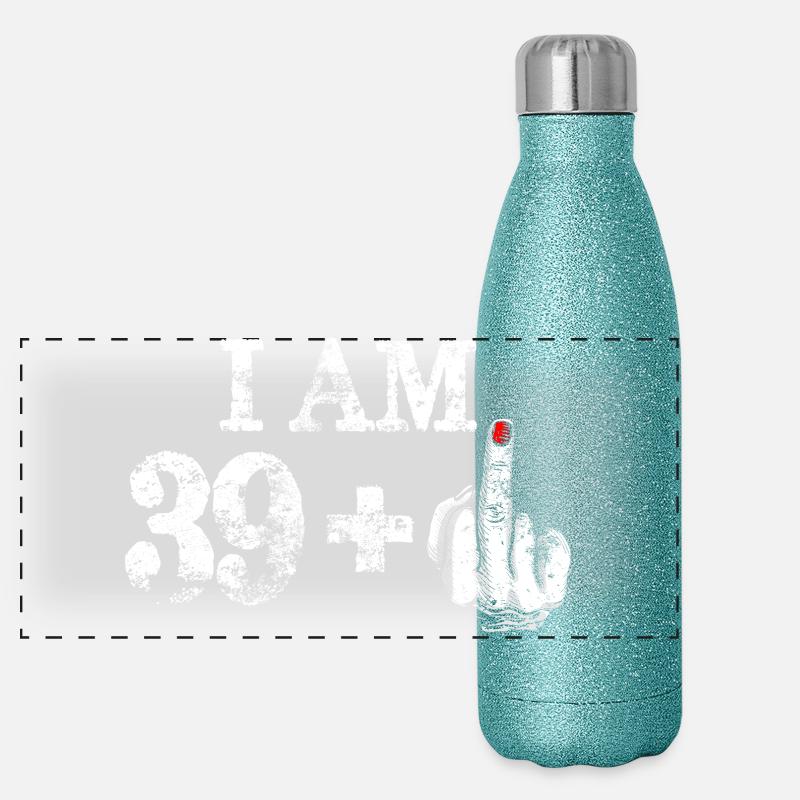 Ich bin 39 plus fetter Mittelfinger Panorama Glitzer Isolierflasche 500 ml