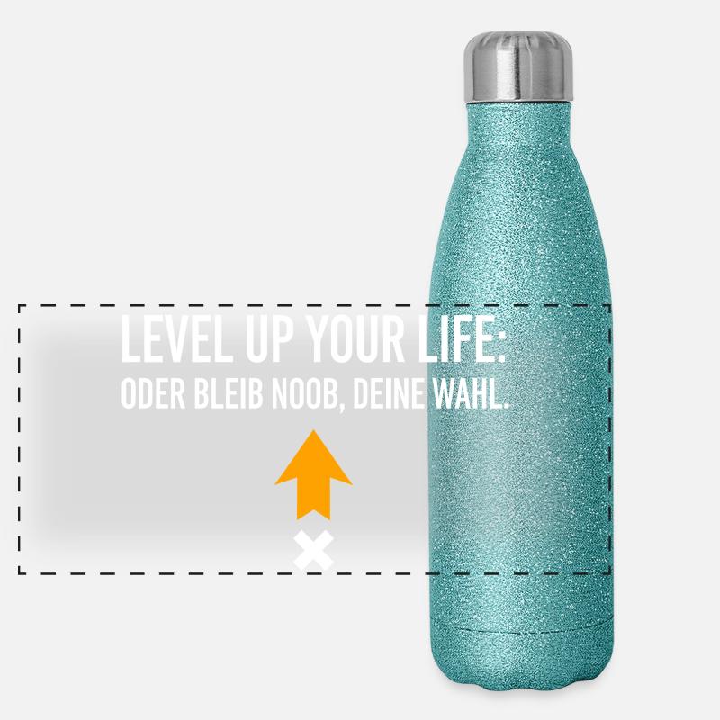 Level Up Your Life oder bleib Noob, Deine Wahl Panorama Glitzer Isolierflasche 500 ml