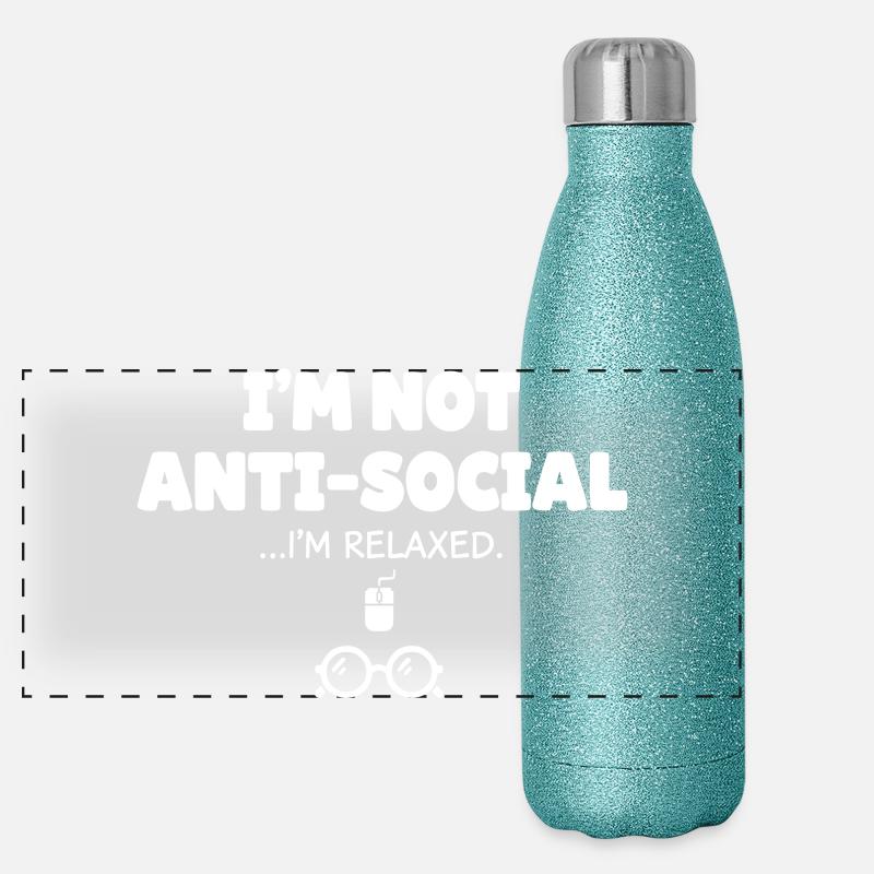 Nicht antisocial, ich bin entspannt Panorama Glitzer Isolierflasche 500 ml