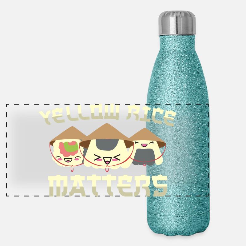 Lustiger Reis Spruch - Yellow Rice Matters Panorama Glitzer Isolierflasche 500 ml