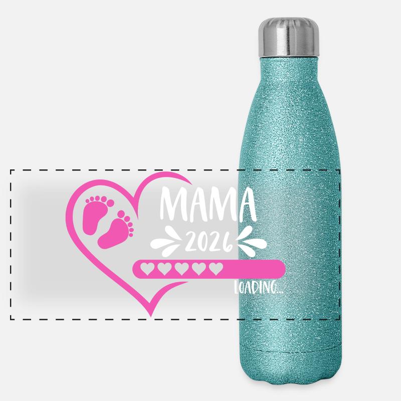Mama 2026 loading Herz Version Mädchen pink rosa Panorama Glitzer Isolierflasche 500 ml