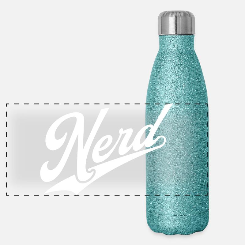 NERDY forever - NERD retro white - Panoramic Glitter Thermal Bottle 500 ml - blue glitter
