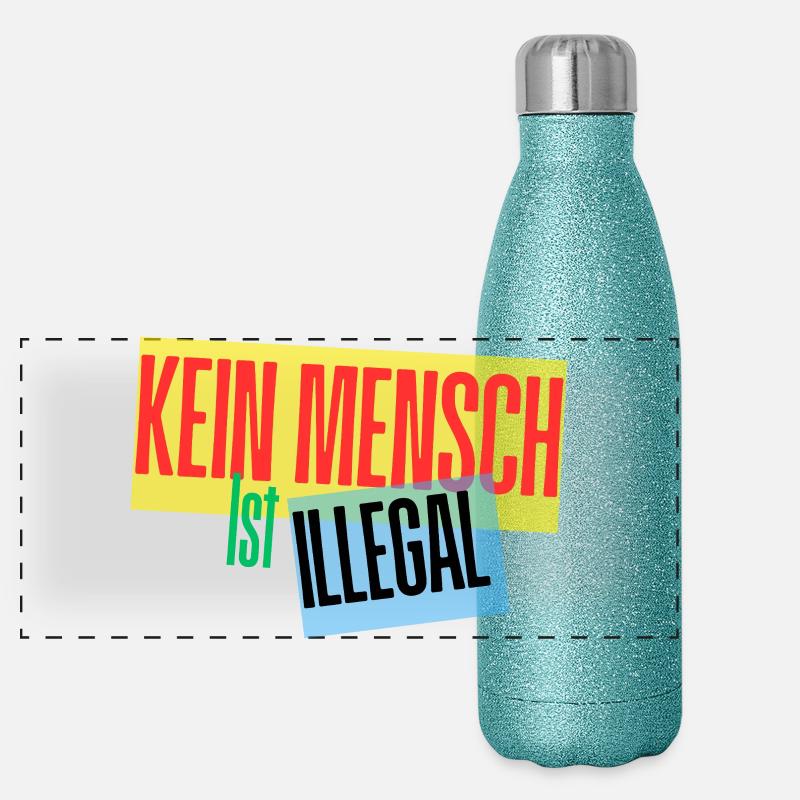 Kein Mensch ist Illegal Protest-Design - Panorama Glitzer Isolierflasche 500 ml - Blau Glitzer