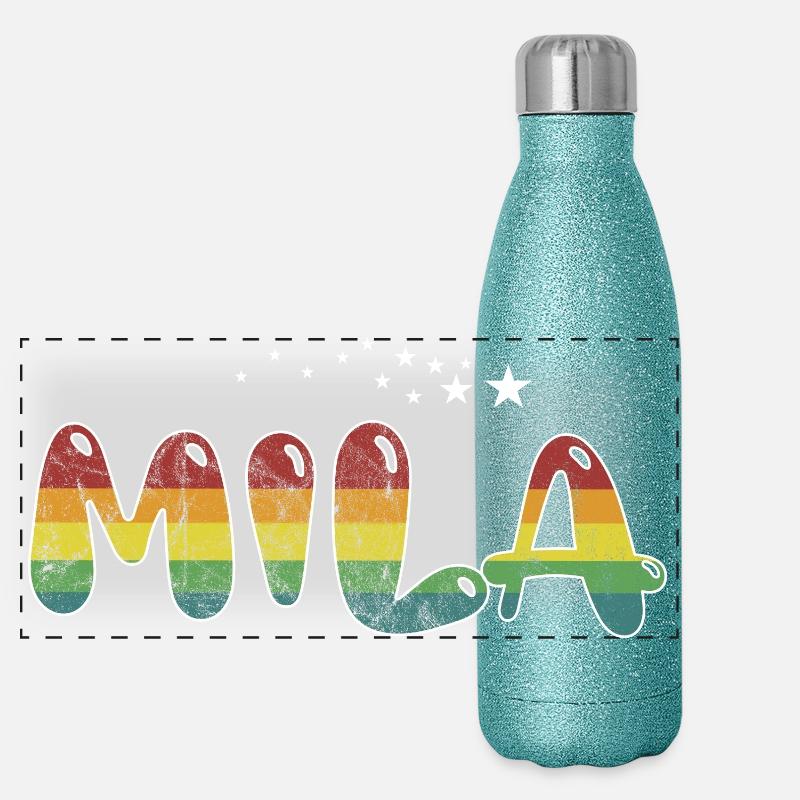 First name Mila Maiden name gift - Panoramic Glitter Thermal Bottle 500 ml - blue glitter