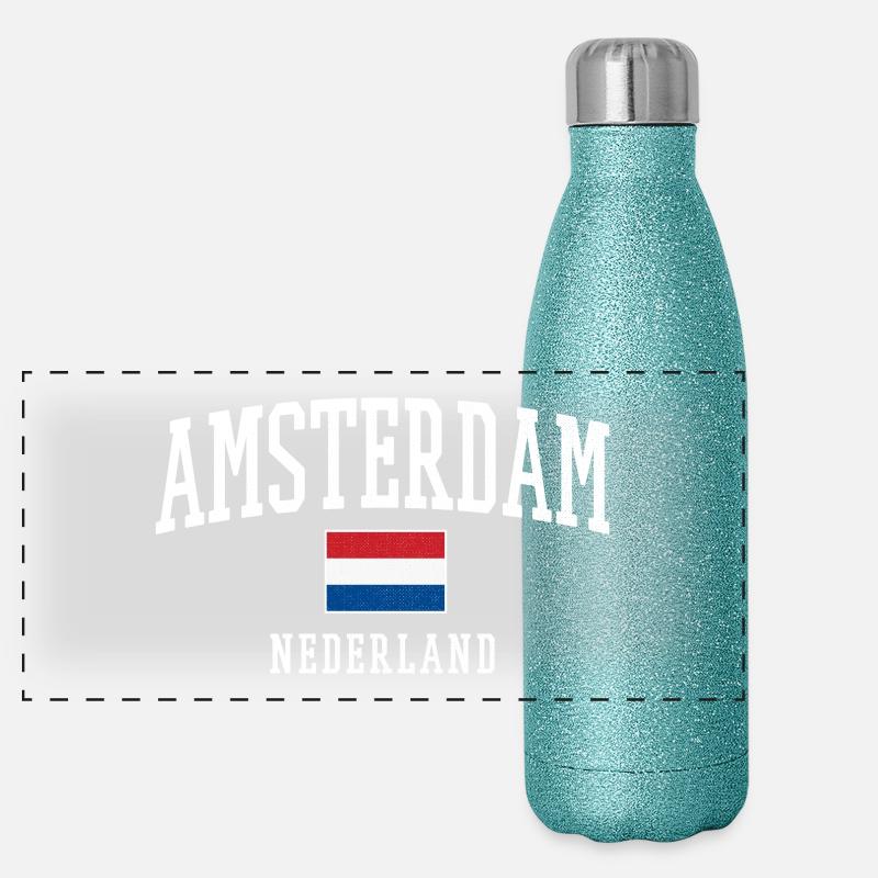 Conception du drapeau Amsterdam NL Gourde isotherme panoramique pailletée 500 ml