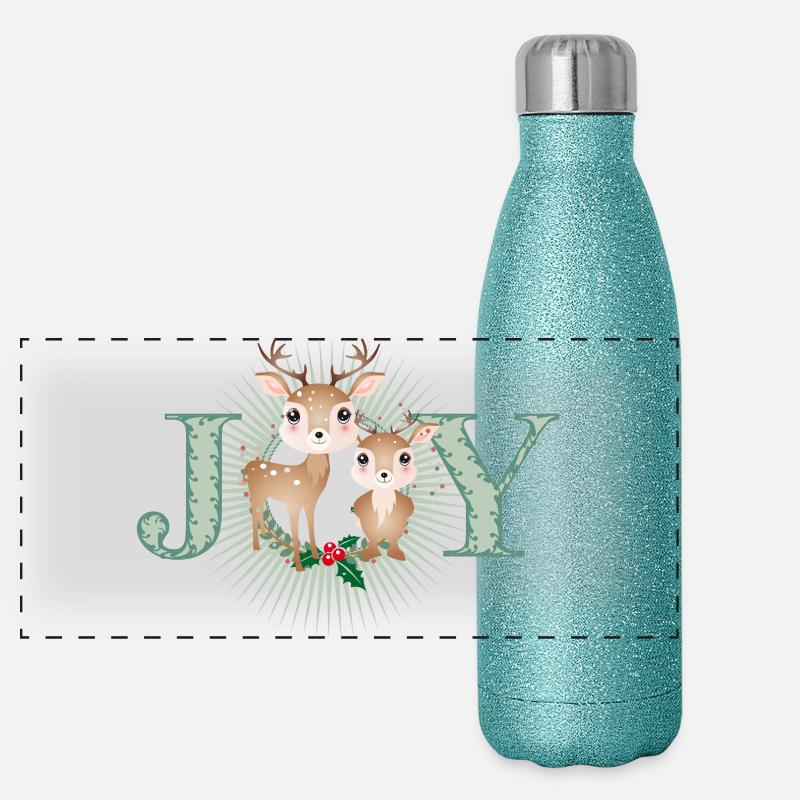 Deux cerfs mignons - joie pour Noël Gourde isotherme panoramique pailletée 500 ml