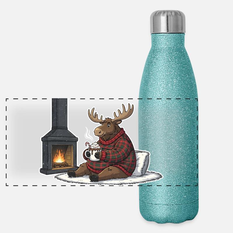 Cheminée Chaleur des rennes Noël laid Gourde isotherme panoramique pailletée 500 ml