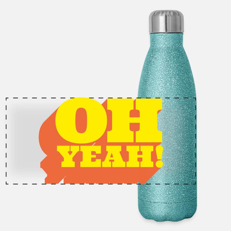 Oh Yeah! Positiver Statement-Spruch im Retro-Look Panorama Glitzer Isolierflasche 500 ml