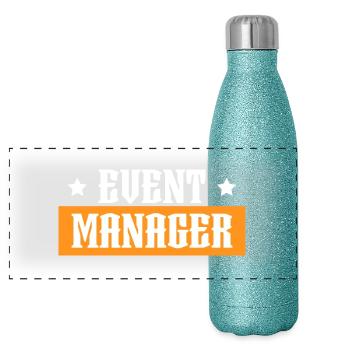 Event Manager tshirt orange noir - Gourde isotherme panoramique pailletée 500 ml - paillettes bleues - Devant