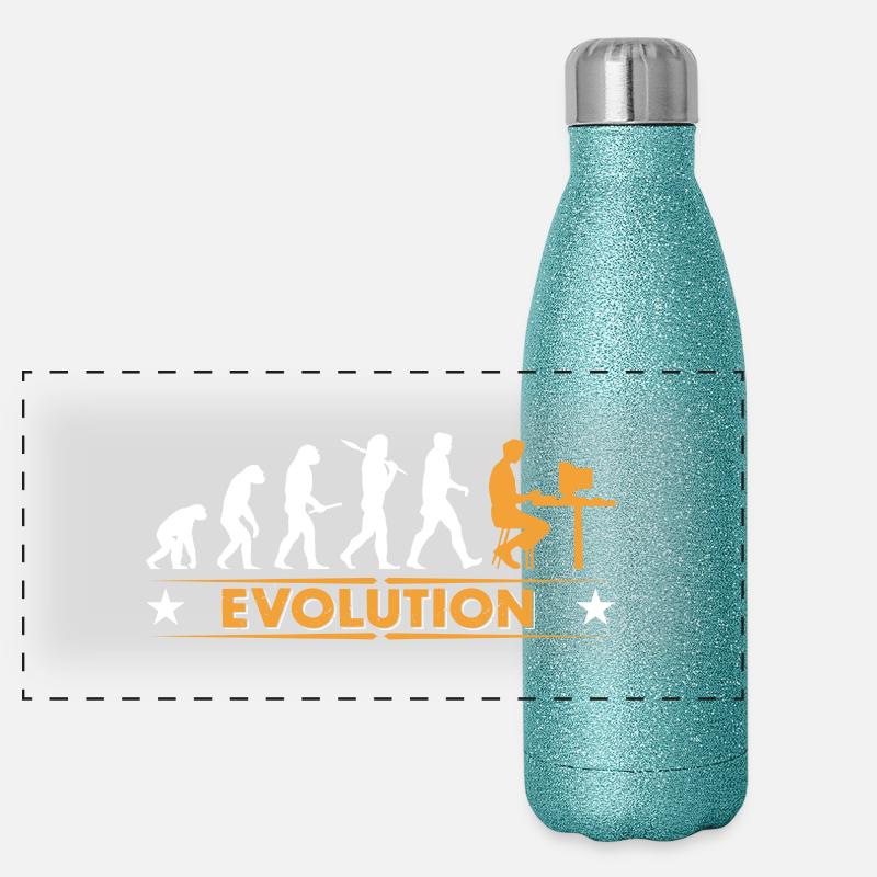 Computer Nerd Evolution - orange/weiss Panorama Glitzer Isolierflasche 500 ml