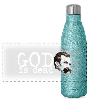 Friedrich Wilhelm Nietzsche God is dead - Panoramic Glitter Thermal Bottle 500 ml - blue glitter - Front