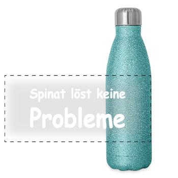 Spinat - Panorama Glitzer Isolierflasche 500 ml - Blau Glitzer - Vorne