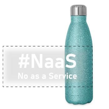 #NaaS – No as a Service | Funny IT saying for N - Panoramic Glitter Thermal Bottle 500 ml - blue glitter - Front