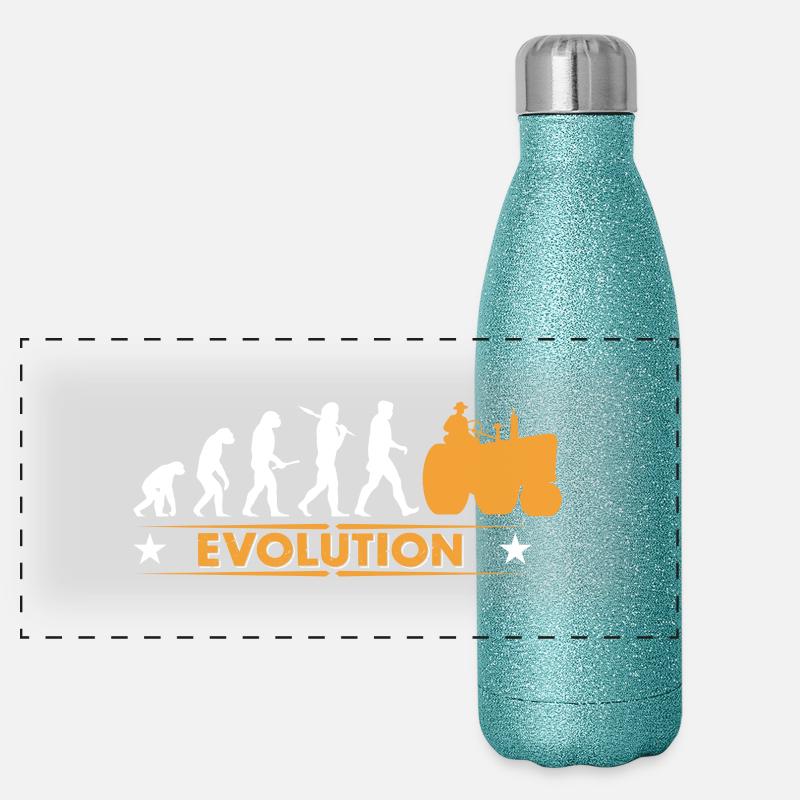 Landwirt Traktor Evolution - orange/weiss Panorama Glitzer Isolierflasche 500 ml