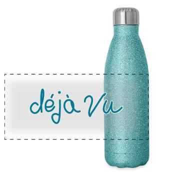 Déjà vu handwriting - Panoramic Glitter Thermal Bottle 500 ml - blue glitter - Front