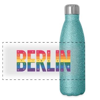 Berlin - Logo de la ville queer cool - Gourde isotherme panoramique pailletée 500 ml - paillettes bleues - Devant