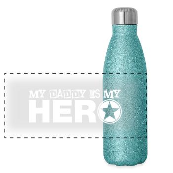 my daddy is my hero - Panoramic Glitter Thermal Bottle 500 ml - blue glitter - Front