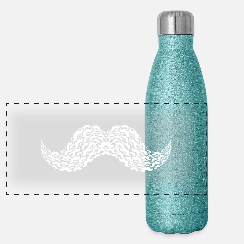 Moustache Overload - Panorama Glitzer Isolierflasche 500 ml - Blau Glitzer