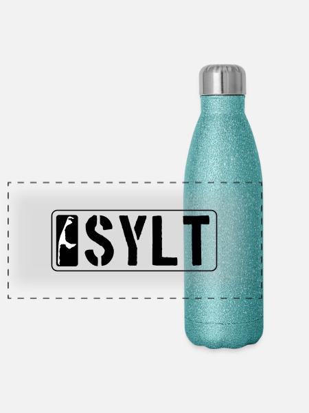 Sylt Island - Panoramic Glitter Thermal Bottle 500 ml - blue glitter - Front