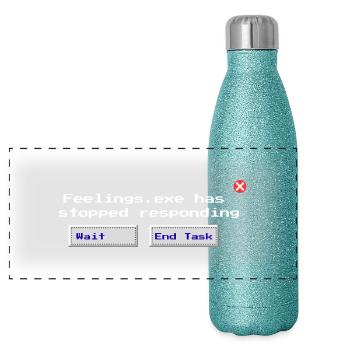 Feelings.exe a cessé de répondre – Glitched Triste - Gourde isotherme panoramique pailletée 500 ml - paillettes bleues - Devant