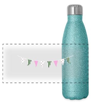 Pink and Green Bunting - Panoramic Glitter Thermal Bottle 500 ml - blue glitter - Front
