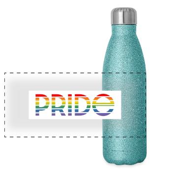 Fond blanc arc-en-ciel Pride - Gourde isotherme panoramique pailletée 500 ml - paillettes bleues - Devant