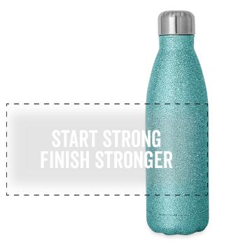 Commencer fort Finir plus fort - Gourde isotherme panoramique pailletée 500 ml - paillettes bleues - Devant