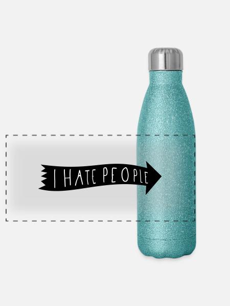 I HATE PEOPLE. - Panorama Glitzer Isolierflasche 500 ml - Blau Glitzer