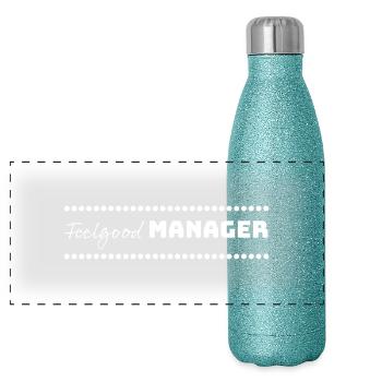 Design Feelgood Manager white dots - Panoramic Glitter Thermal Bottle 500 ml - blue glitter - Front