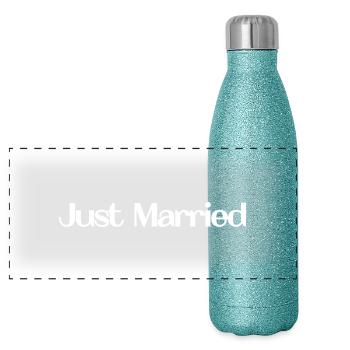 JUST MARRIED. bachelorette party. SAINT VALENTINE. COUPLE - Panoramic Glitter Thermal Bottle 500 ml - blue glitter - Front