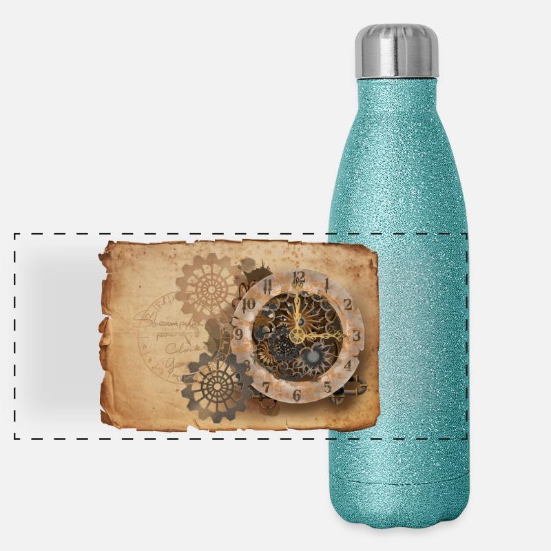 Steampunk Uhrwerk  Panorama Glitzer Isolierflasche 500 ml