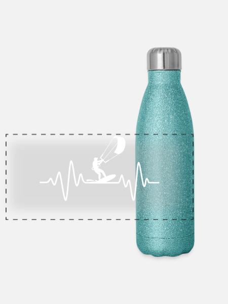 Kitesurf Herzschlag Kitesurfer - Panorama Glitzer Isolierflasche 500 ml - Blau Glitzer