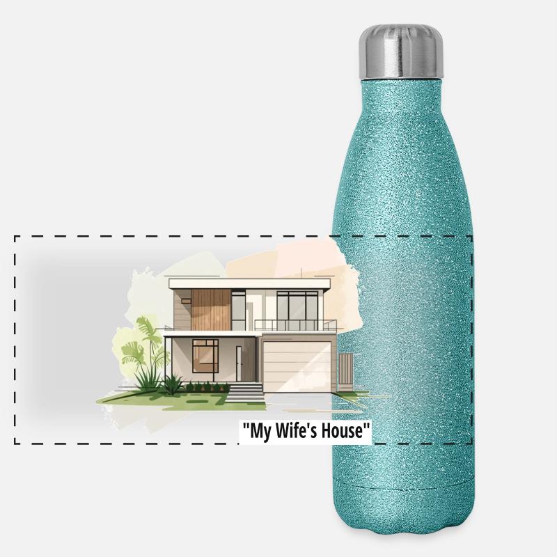 Ultramoderne Familienhausillustration Panorama Glitzer Isolierflasche 500 ml