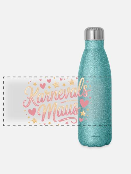 Karnevalsmaus Karneval Köln Kölner Karnevals Maus - Panorama Glitzer Isolierflasche 500 ml - Blau Glitzer