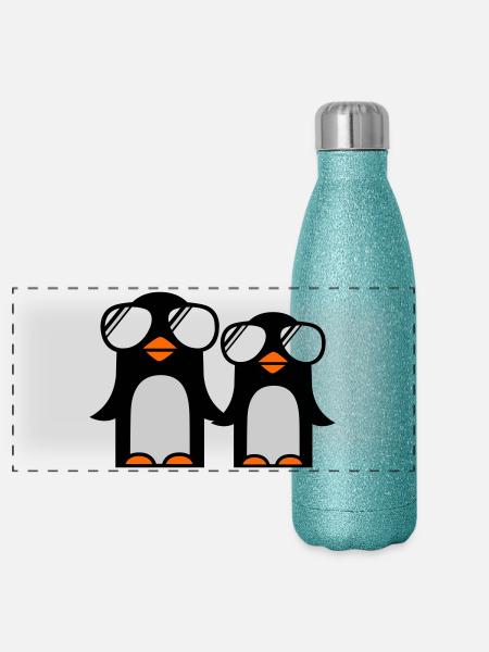 funky pinguine - Panorama Glitzer Isolierflasche 500 ml - Blau Glitzer - Vorne