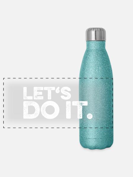 Let's do it. (Spruch weiß) - Panorama Glitzer Isolierflasche 500 ml - Blau Glitzer - Vorne