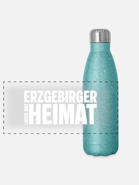 Erzgebirger lieben ihre heimat - Panorama Glitzer Isolierflasche 500 ml - Blau Glitzer - Vorne