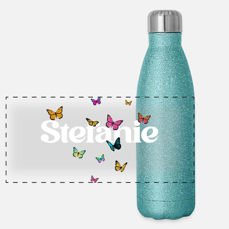 Schöner Mädchenname mit Schmetterlingen STEFANIE Panorama Glitzer Isolierflasche 500 ml