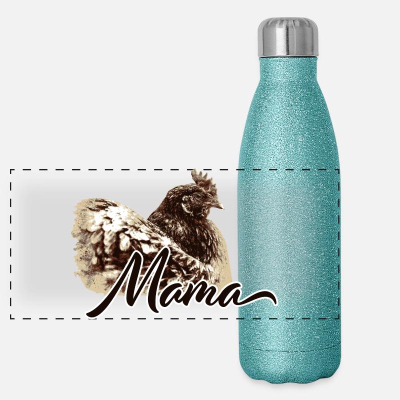 Charmante Huhn Illustration mit Mutter-Motiv Panorama Glitzer Isolierflasche 500 ml